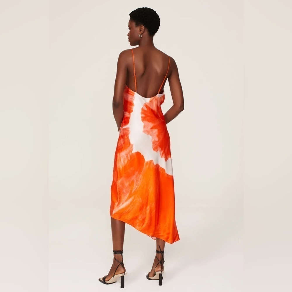 NEW All Saints Alexia Mariana Silk Blend Tie Dye Midi Dress Orange 🍊 - Picture 3 of 16